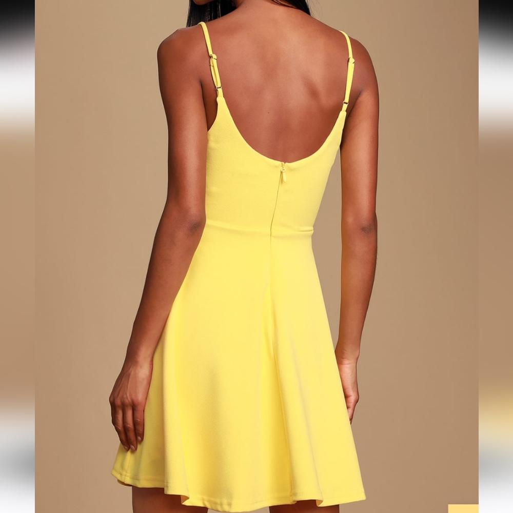 Lulus Yellow Skater Mini Dress Spaghetti Straps Do you Wanna Dance? Size S - Picture 2 of 16